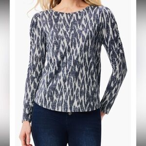 NZT NIC+ZOE Ikat Ruched Sleeve Top size small